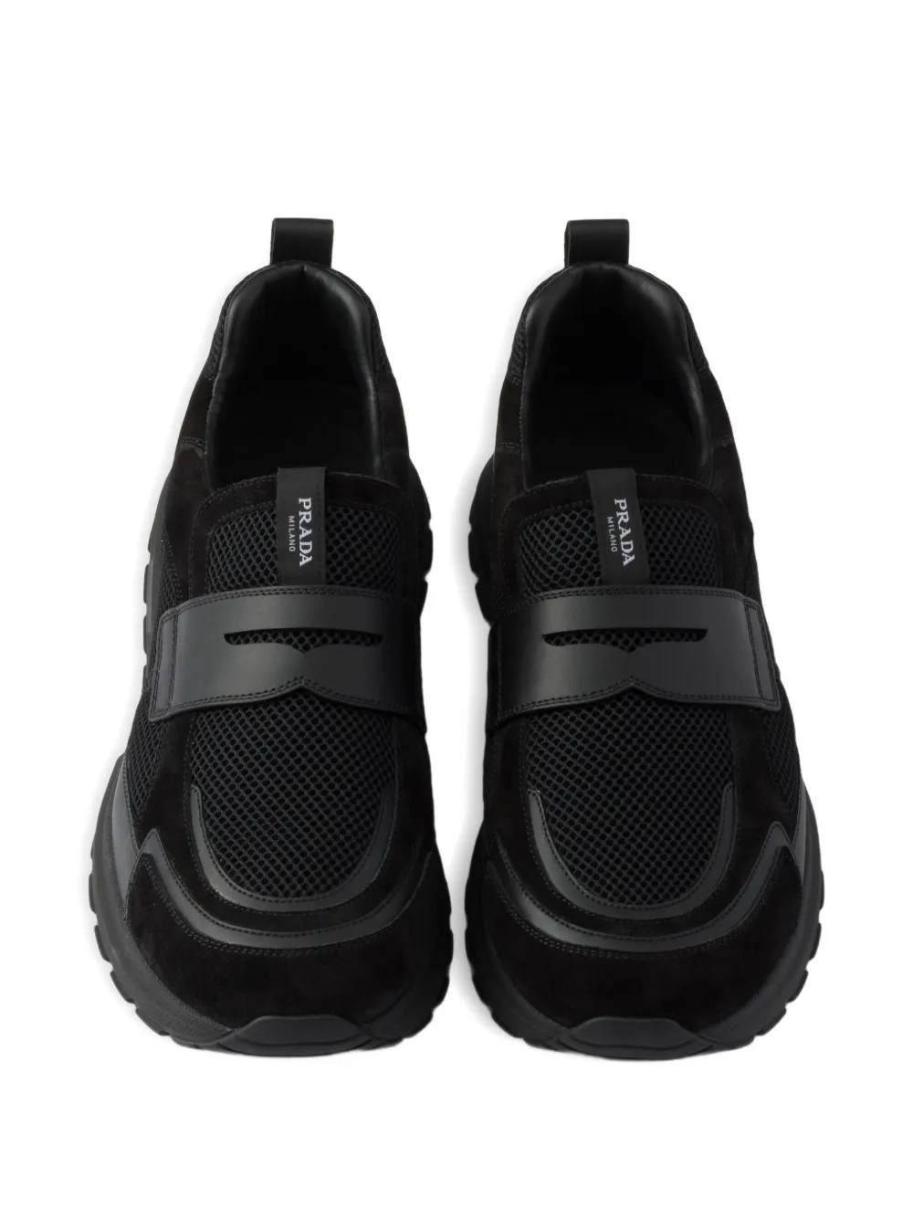 Prada Prax mesh canvas en leren loafers Zwart