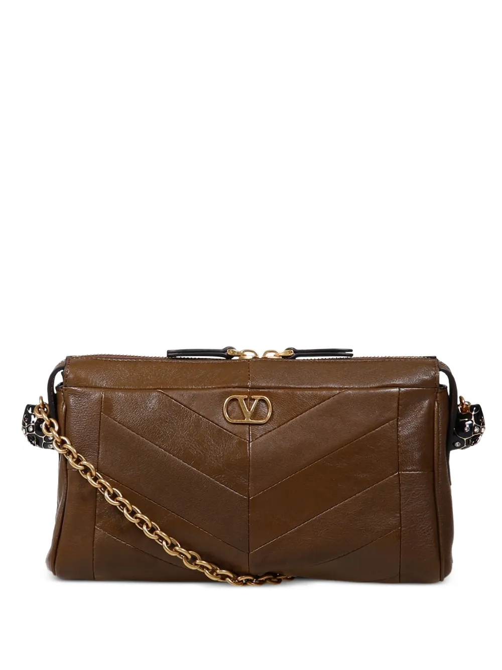 Valentino Garavani VLogo chevron-quilted shoulder bag - Brown