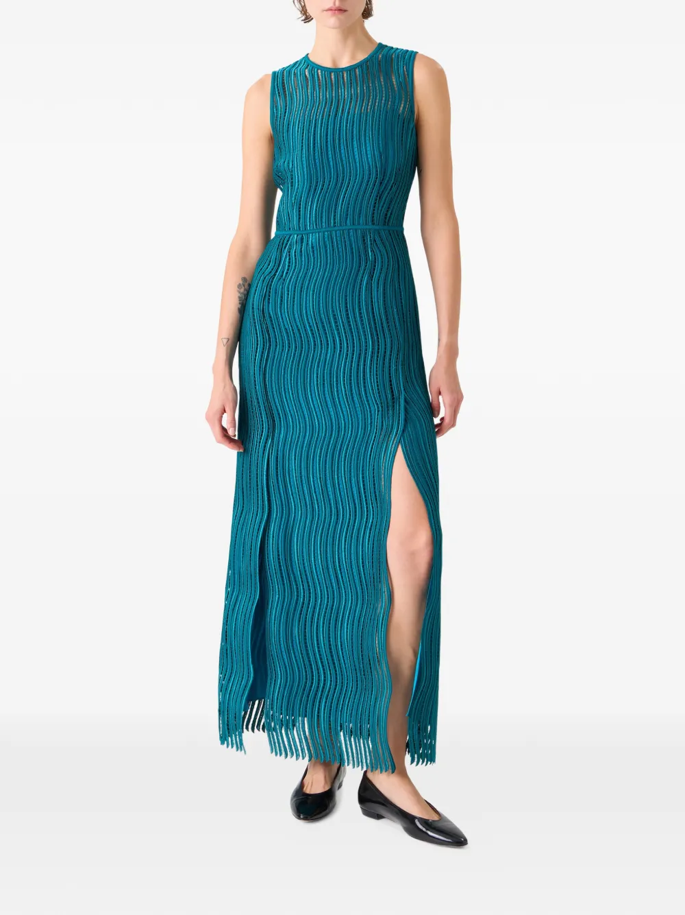  Akris Vestido Largo Wave Guipure - Azul 
