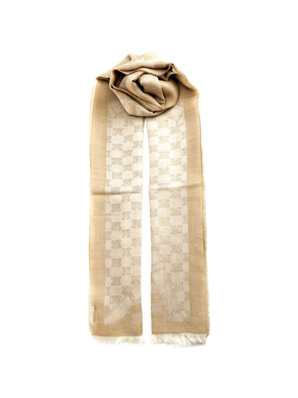 Max Mara monogram-pattern fringed scarf - Toni neutri