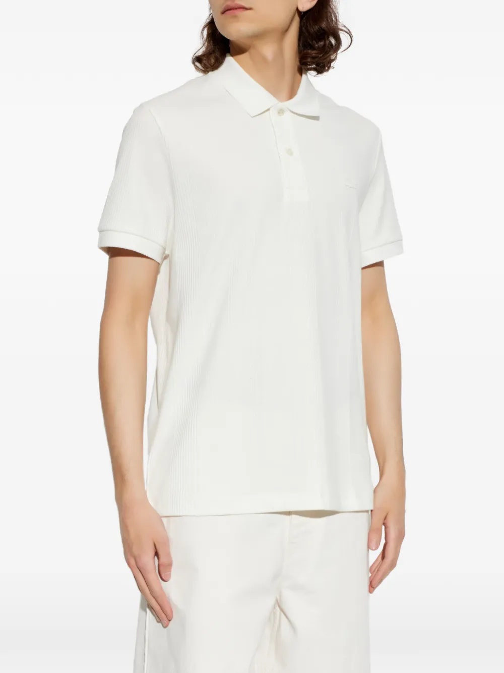 Lacoste Ribgebreid poloshirt met logo-patch Wit