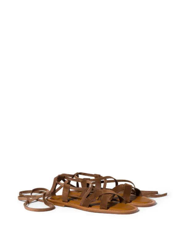 Miu Miu Lace-up Crossover-strap Sandals in Brown