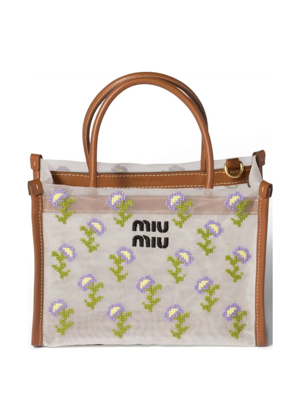 Miu Miu embroidered mesh top-handle bag - Weiß