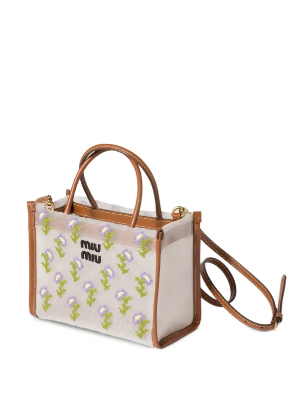 Miu Miu Embroidered Mesh top-handle Bag | White | FARFETCH