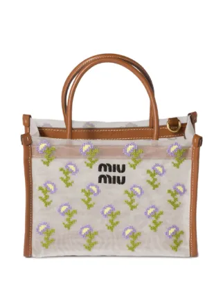 Miu Miu Embroidered Mesh top-handle Bag | White | FARFETCH