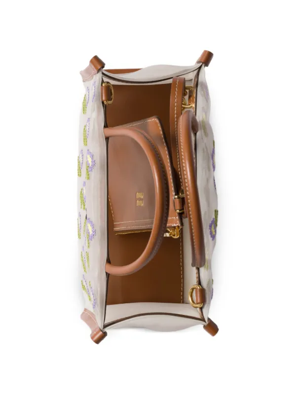 Miu Miu Embroidered Mesh top-handle Bag | White | FARFETCH
