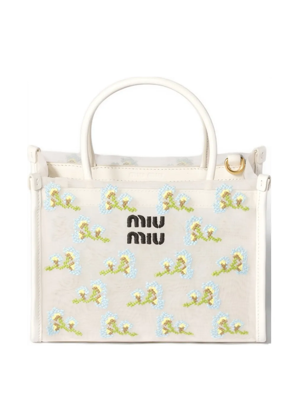 Miu Miu embroidered mesh top-handle bag - White