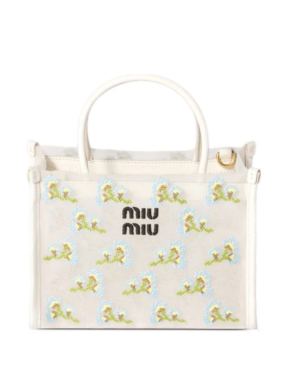 Miu Miu embroidered mesh top-handle bag - White
