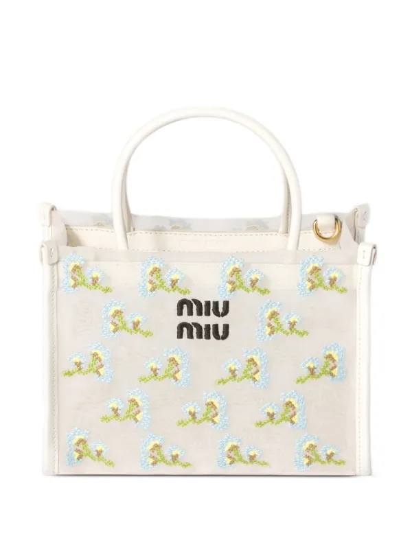 Miu Miu エンブロイダリーメッシュ トップハンドルバッグ | ホワイト