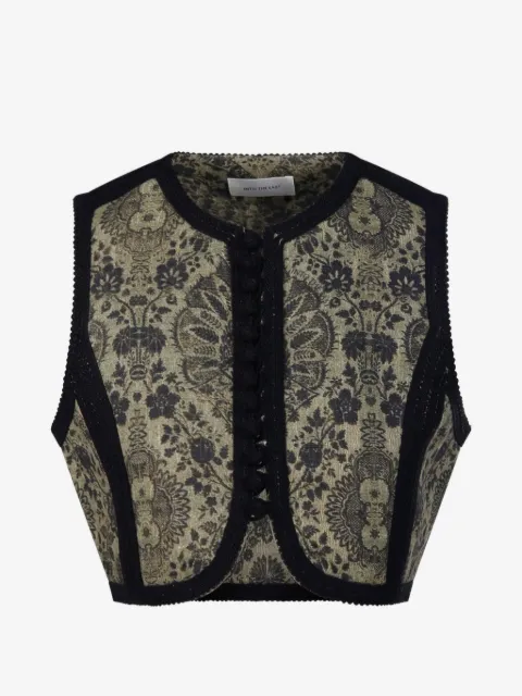 INTO THE EAST Palmett damask-pattern braided-trim jacket