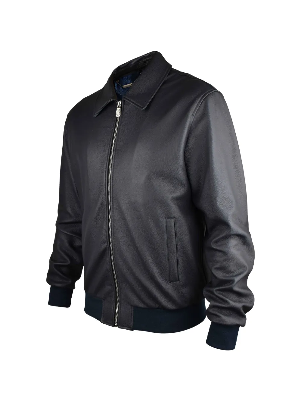 Billionaire Leren jack met logoplakkaat Blauw