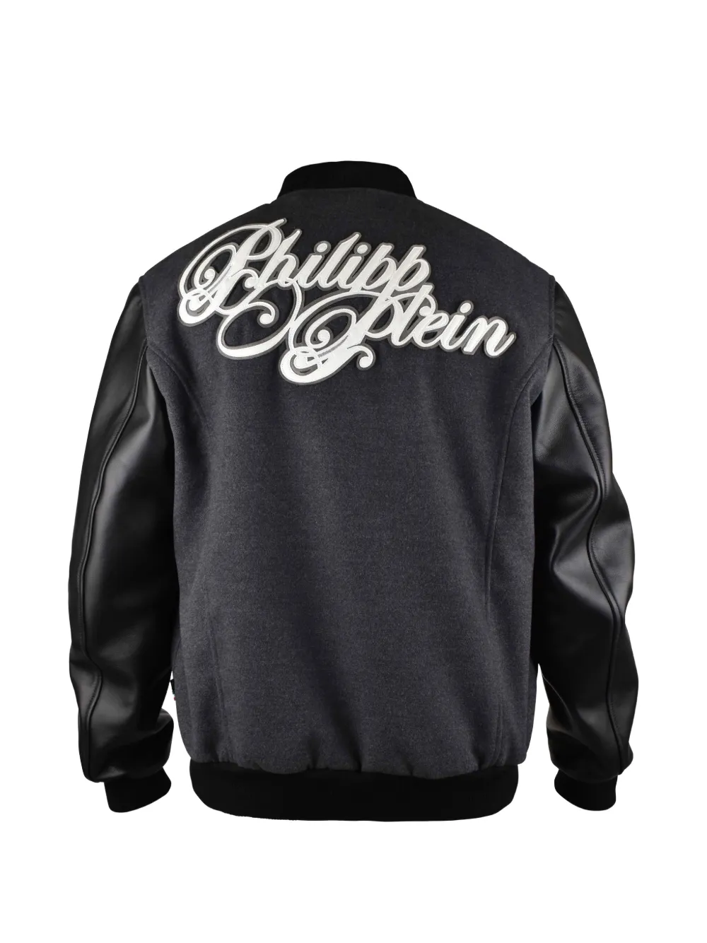Philipp Plein Bomberjack met leren mouwen en logoprint Grijs