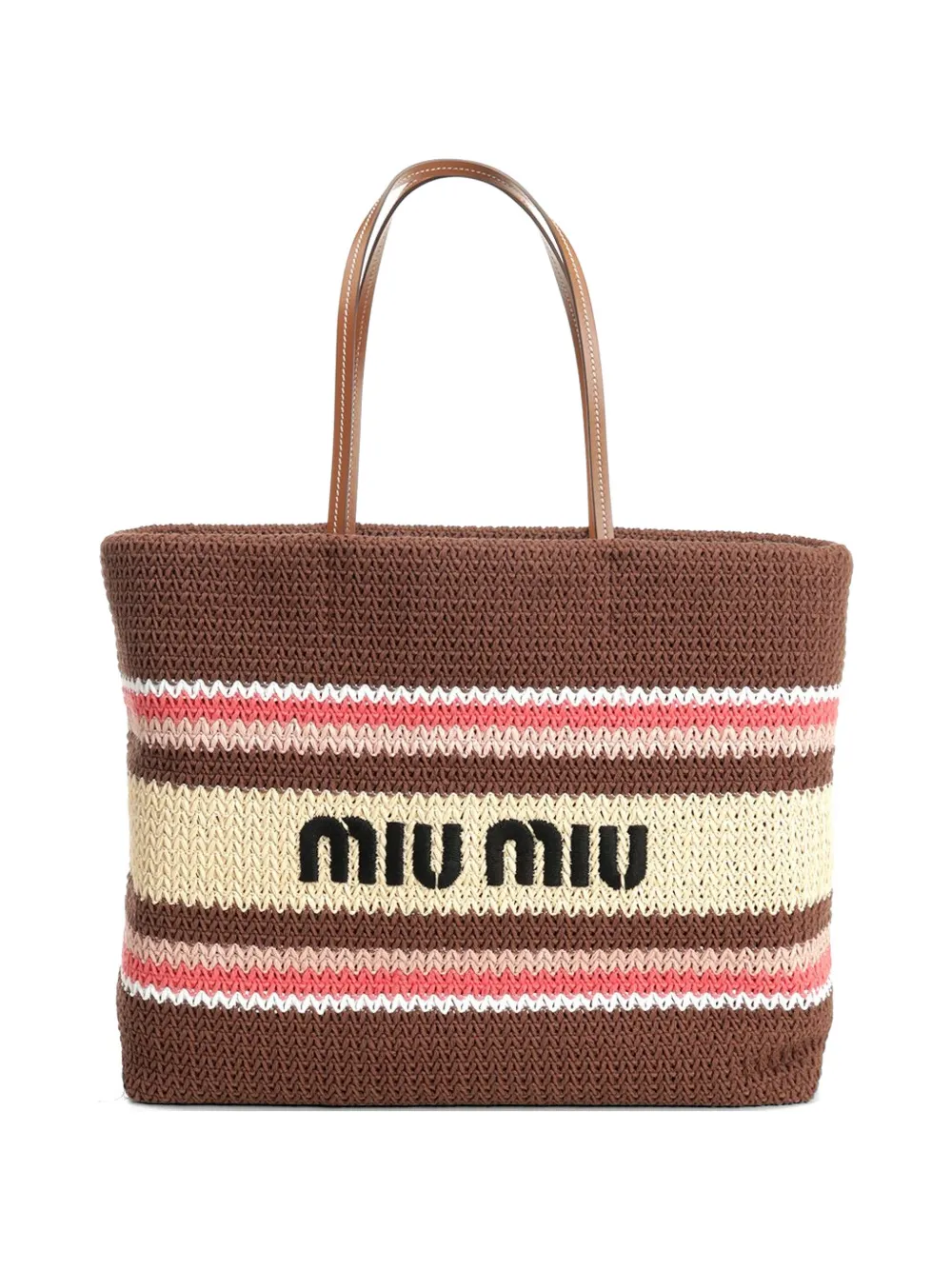 Miu Miu striped woven tote bag - Braun