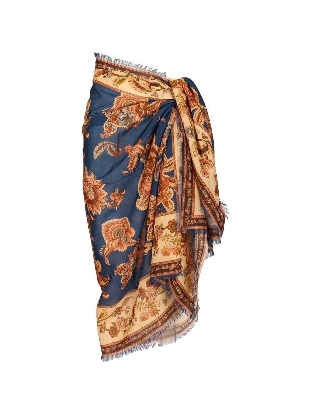 ZIMMERMANN floral-print frayed pareo - Blu