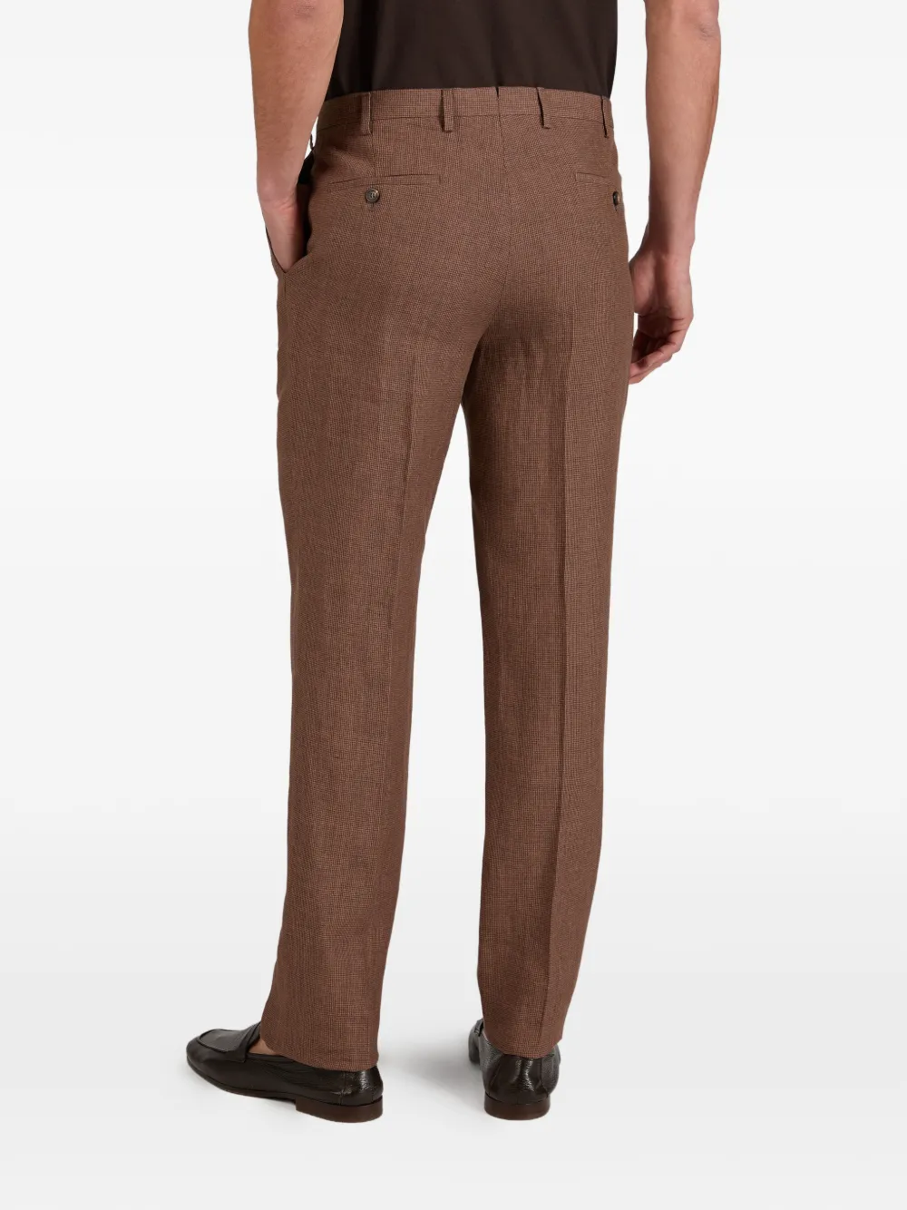 Incotex Linnen broek met pied-de-poule print Bruin
