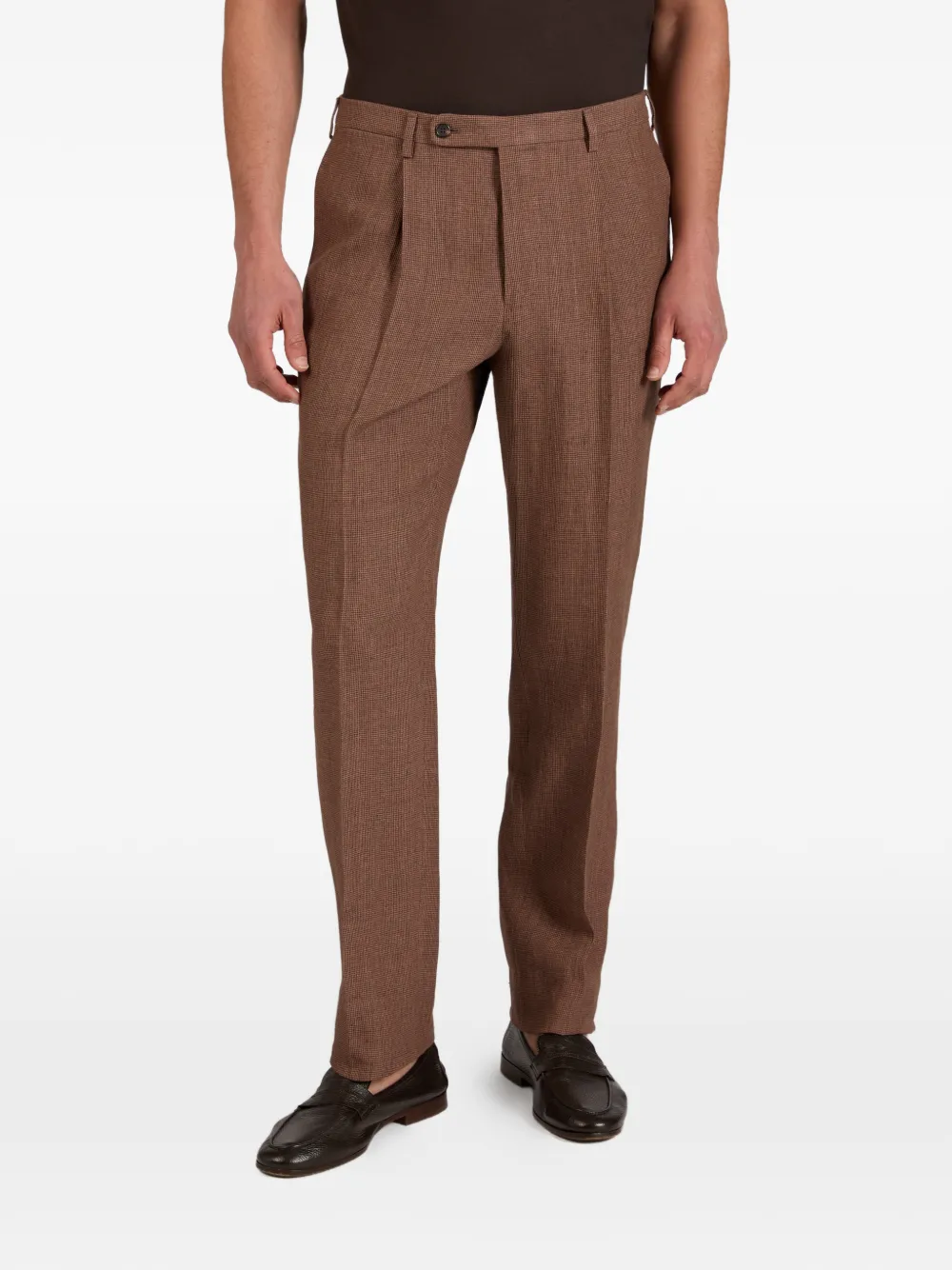 Incotex Linnen broek met pied-de-poule print Bruin