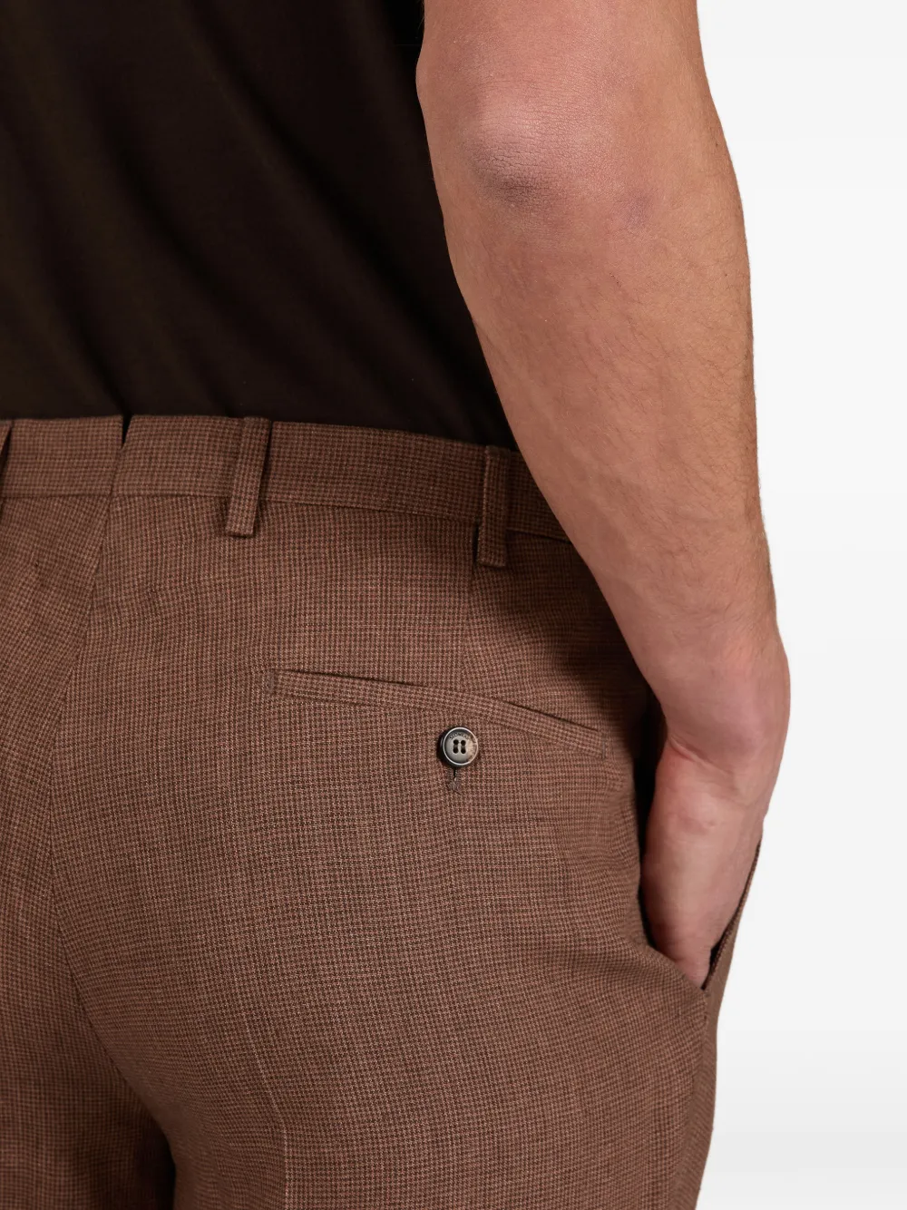 Incotex Linnen broek met pied-de-poule print Bruin