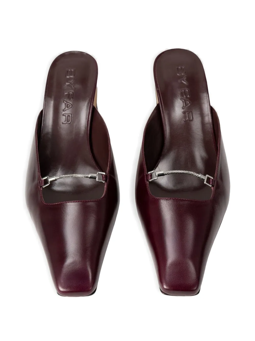 BY FAR Leda chain-detail mules Rood