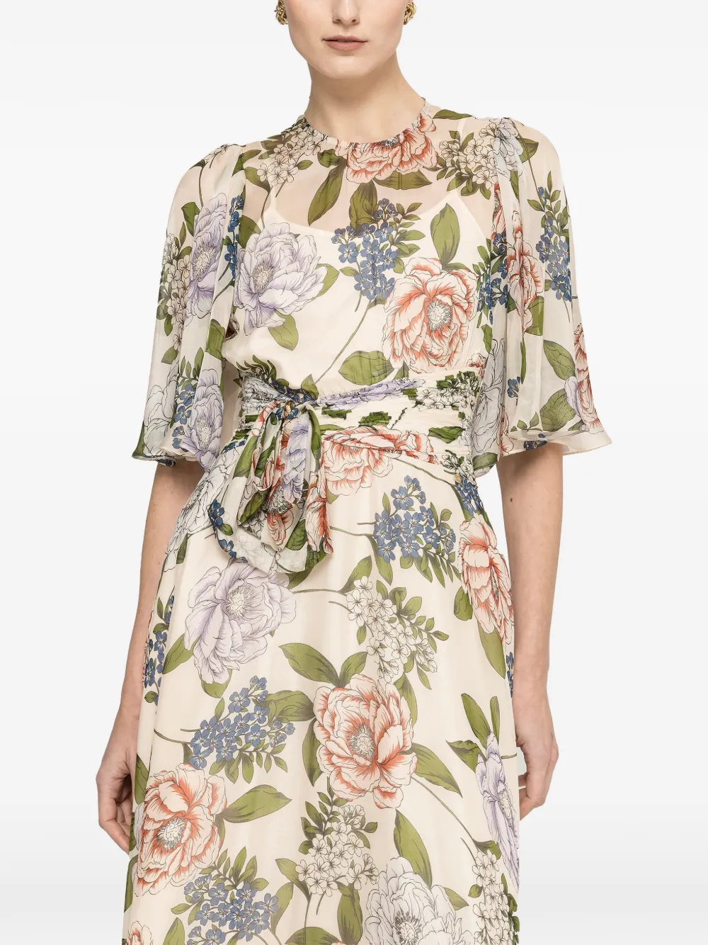 NISSA floral-print silk dress - Neutrals
