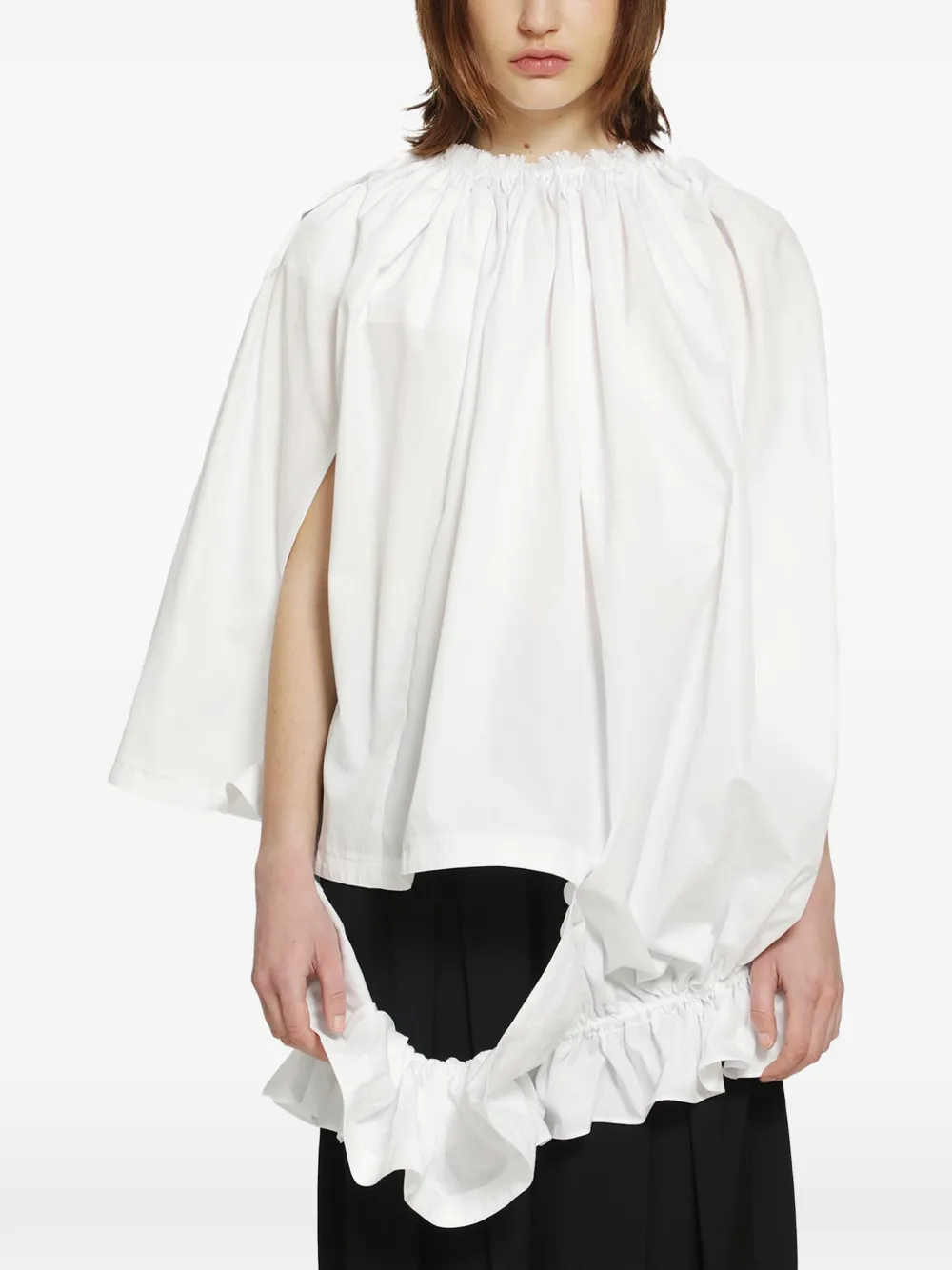 Comme Des Garçons gathered ruffled cotton blouse - Bianco