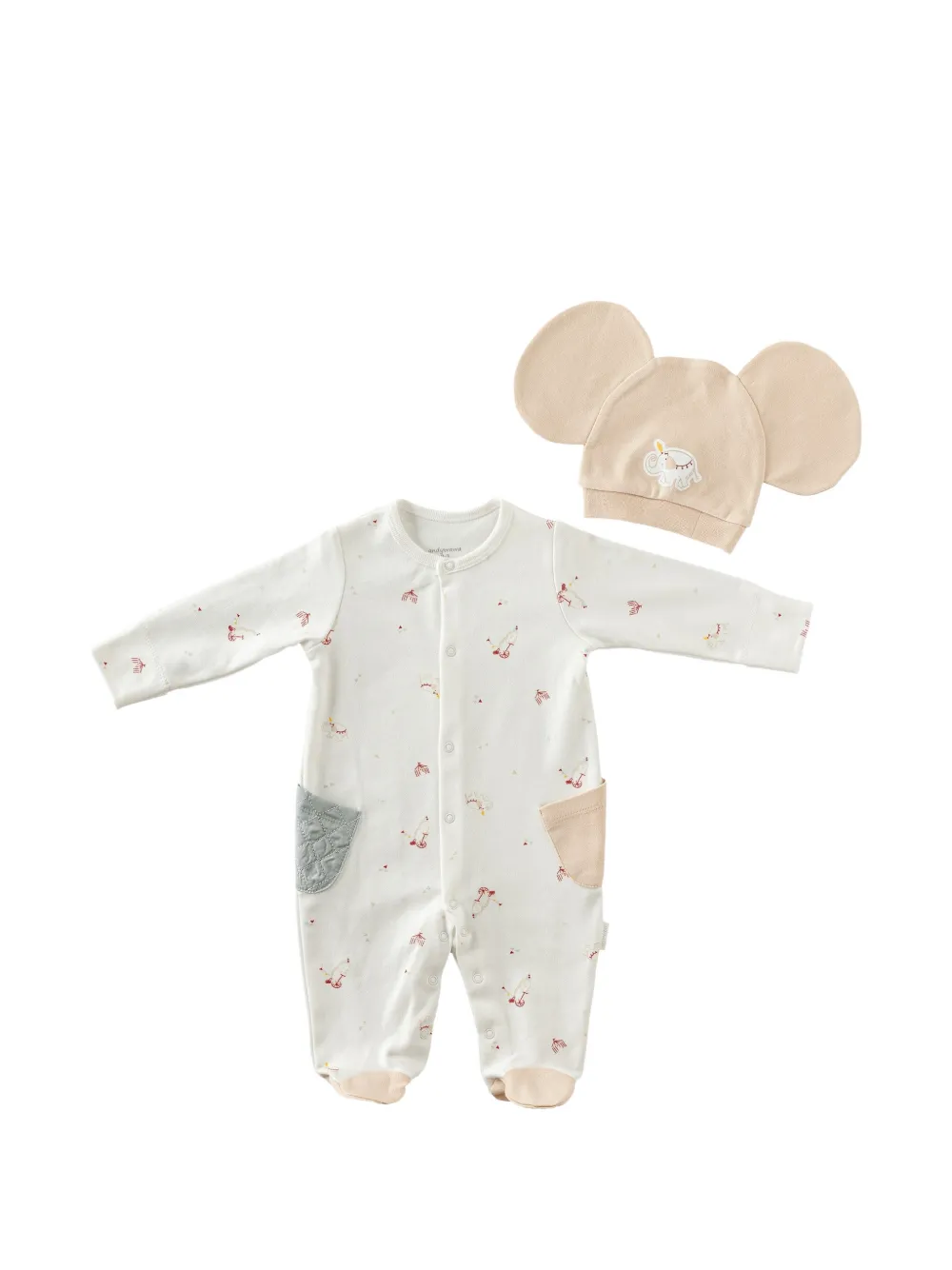 Andywawa circus-print babygrow beanie hat - Weiß