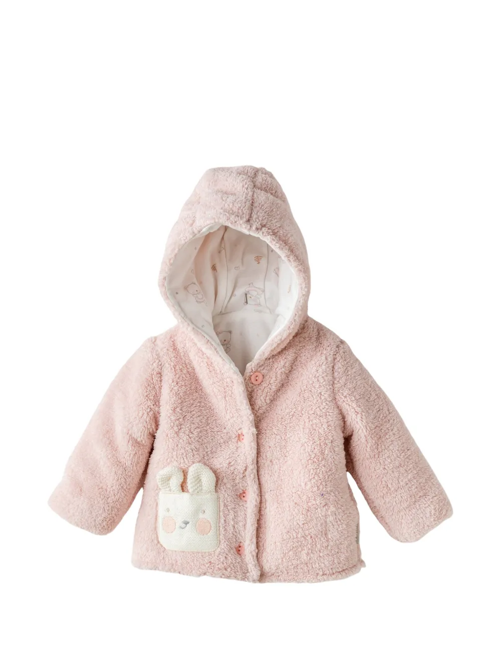 Andywawa bunny-patch hooded faux fur coat - Rosa