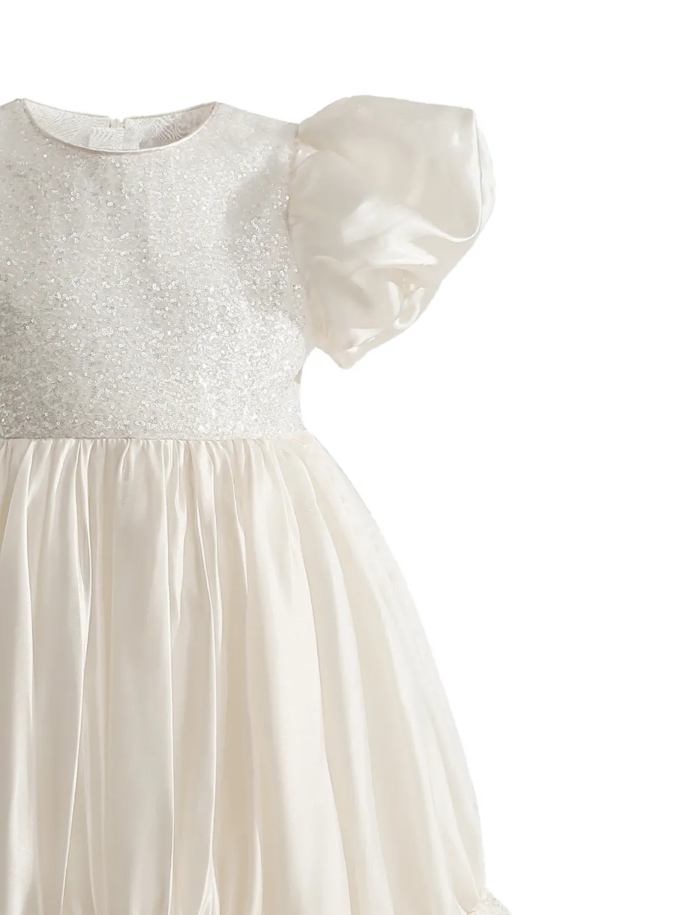 Tulleen Jurk verfraaid met glitters en pofmouwen Beige