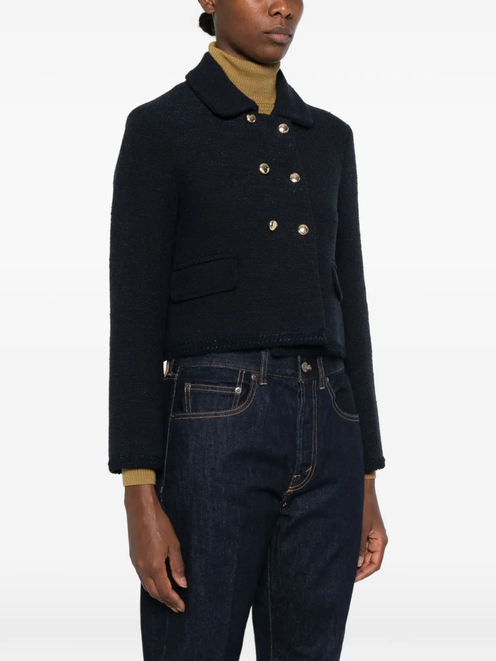 Maje Cropped blazer met dubbele rij knopen Blauw