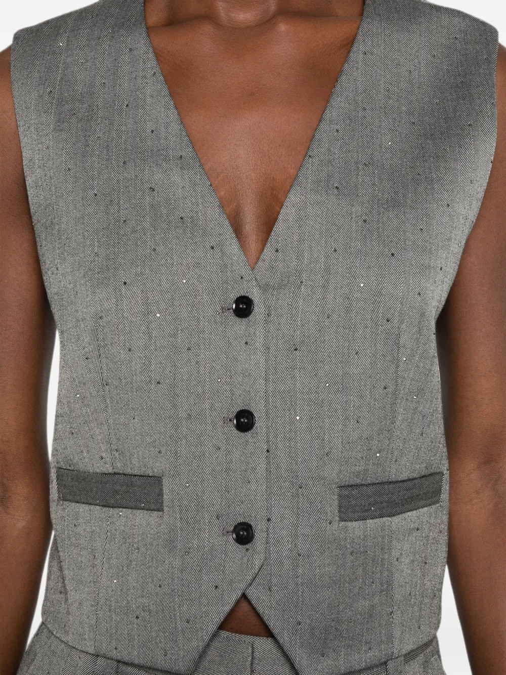 Maje Gestreept gilet met knopen Grijs