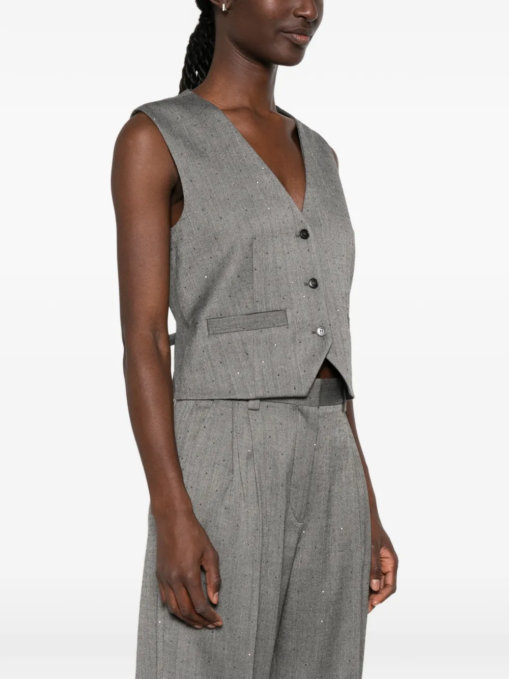 Maje Gestreept gilet met knopen Grijs