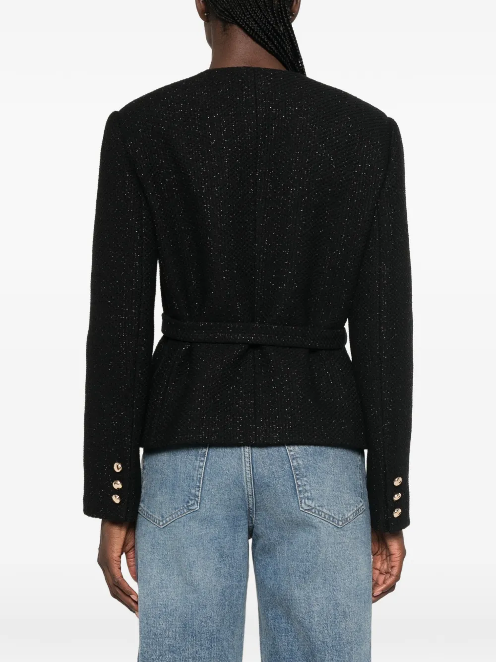 Maje Tweed jack met dubbele rij knopen en ceintuur Zwart