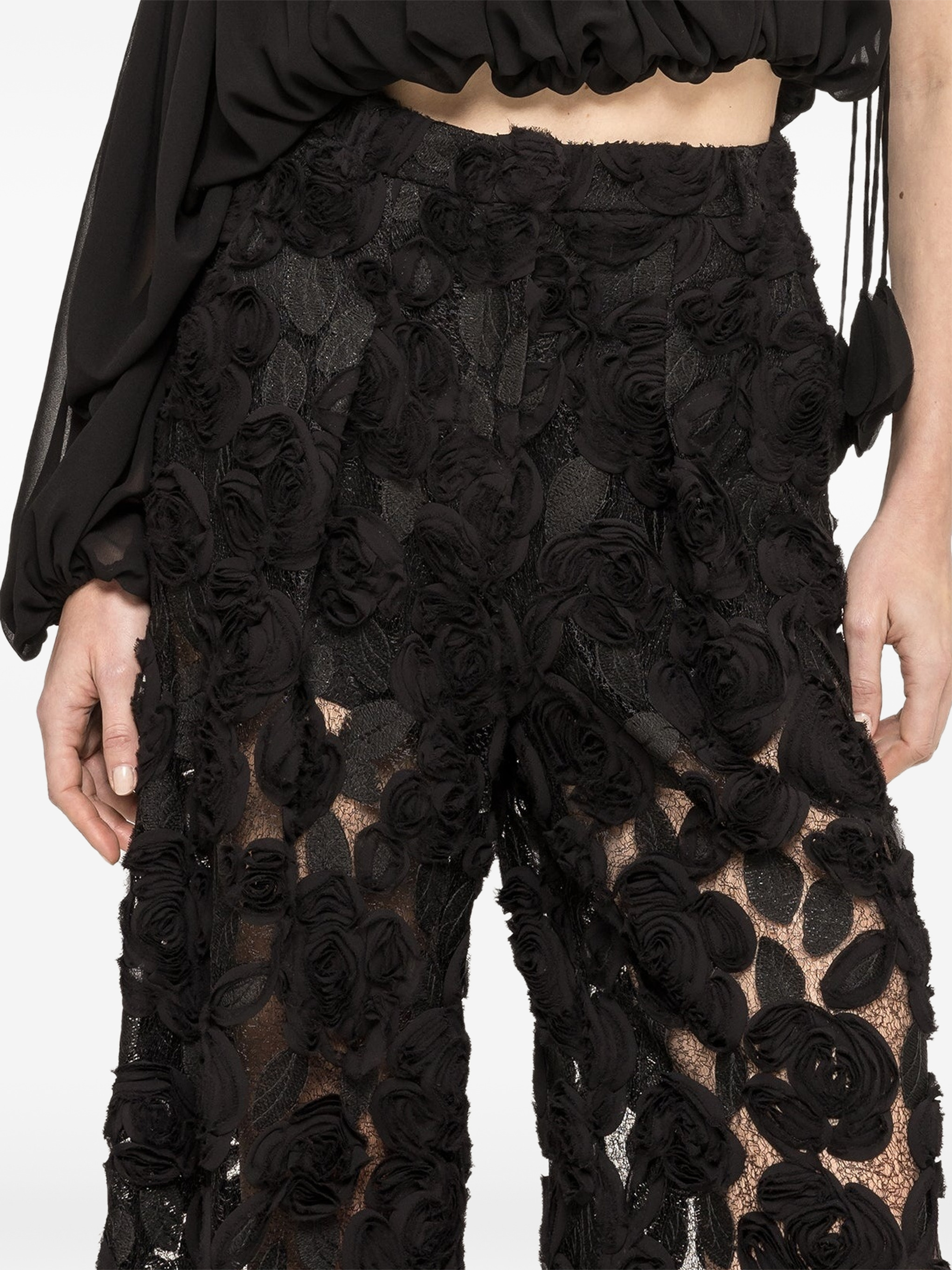 floral embroidery wide-leg pants - Image 1