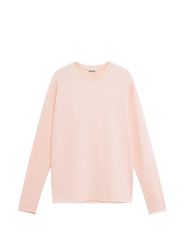 Auralee Long-sleeve Raw-edge T-shirt in Pink