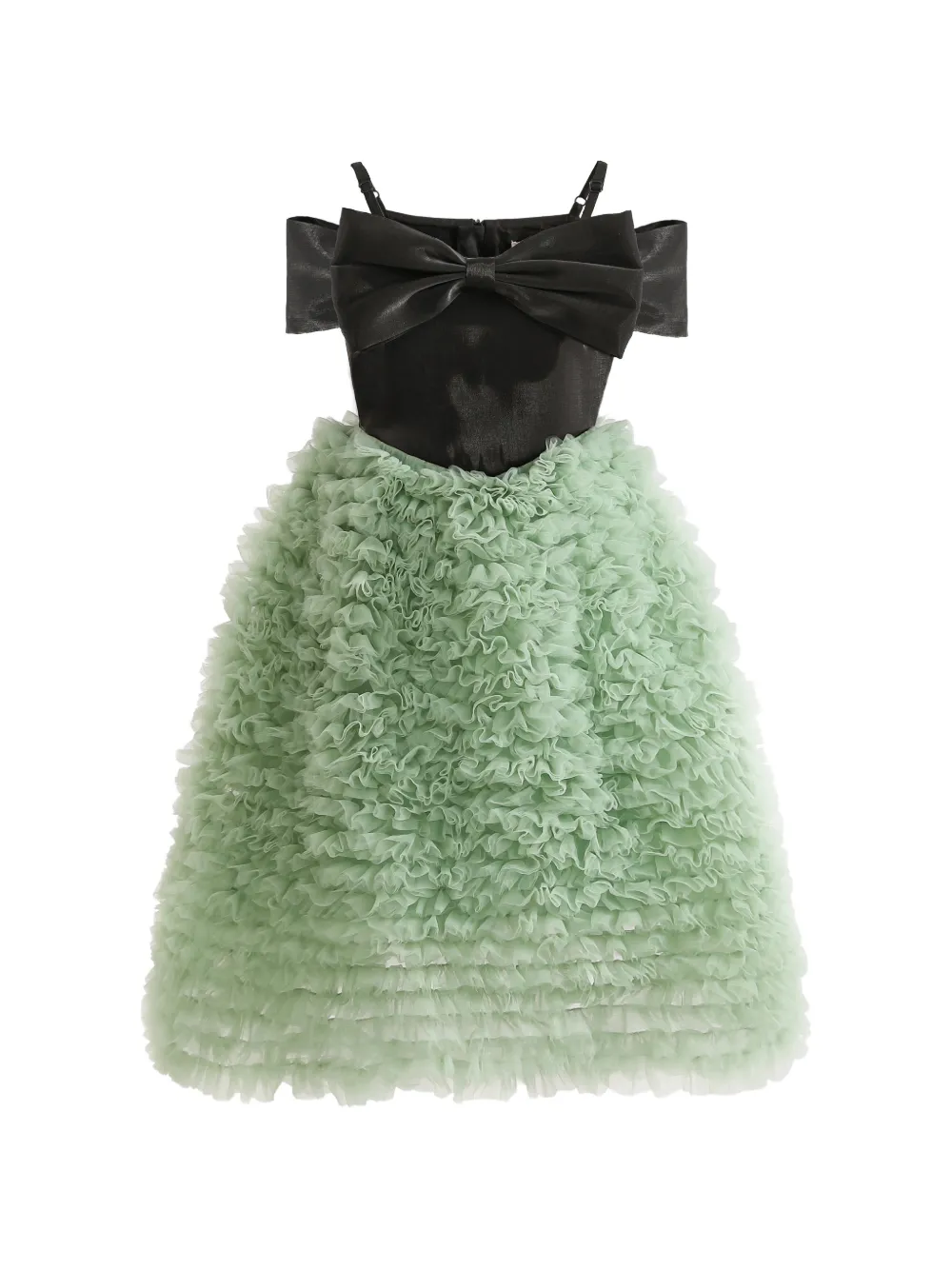 Tulleen bow-detail ruffled dress - Verde