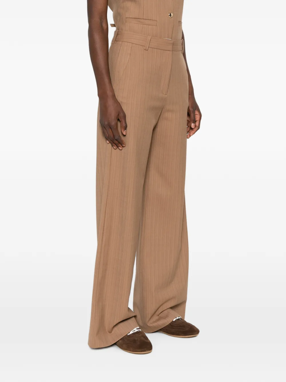Maje Broek met krijtstreep en riemlussen Beige