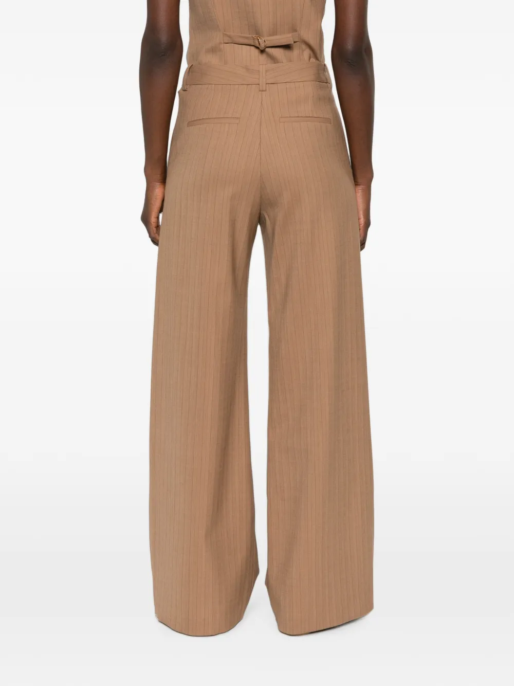 Maje Broek met krijtstreep en riemlussen Beige
