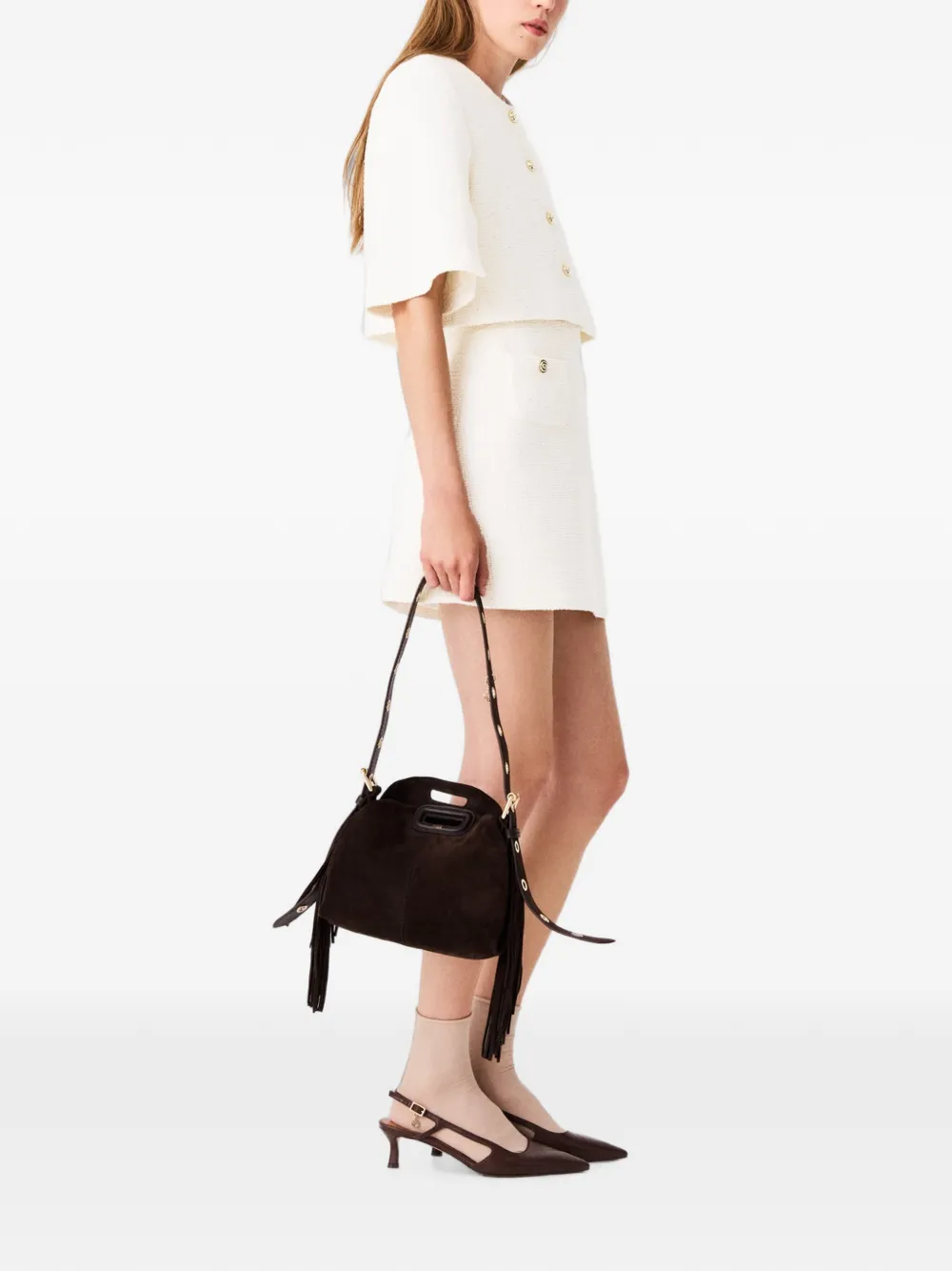 Maje Mini-jurk met korte mouwen en knopen Beige