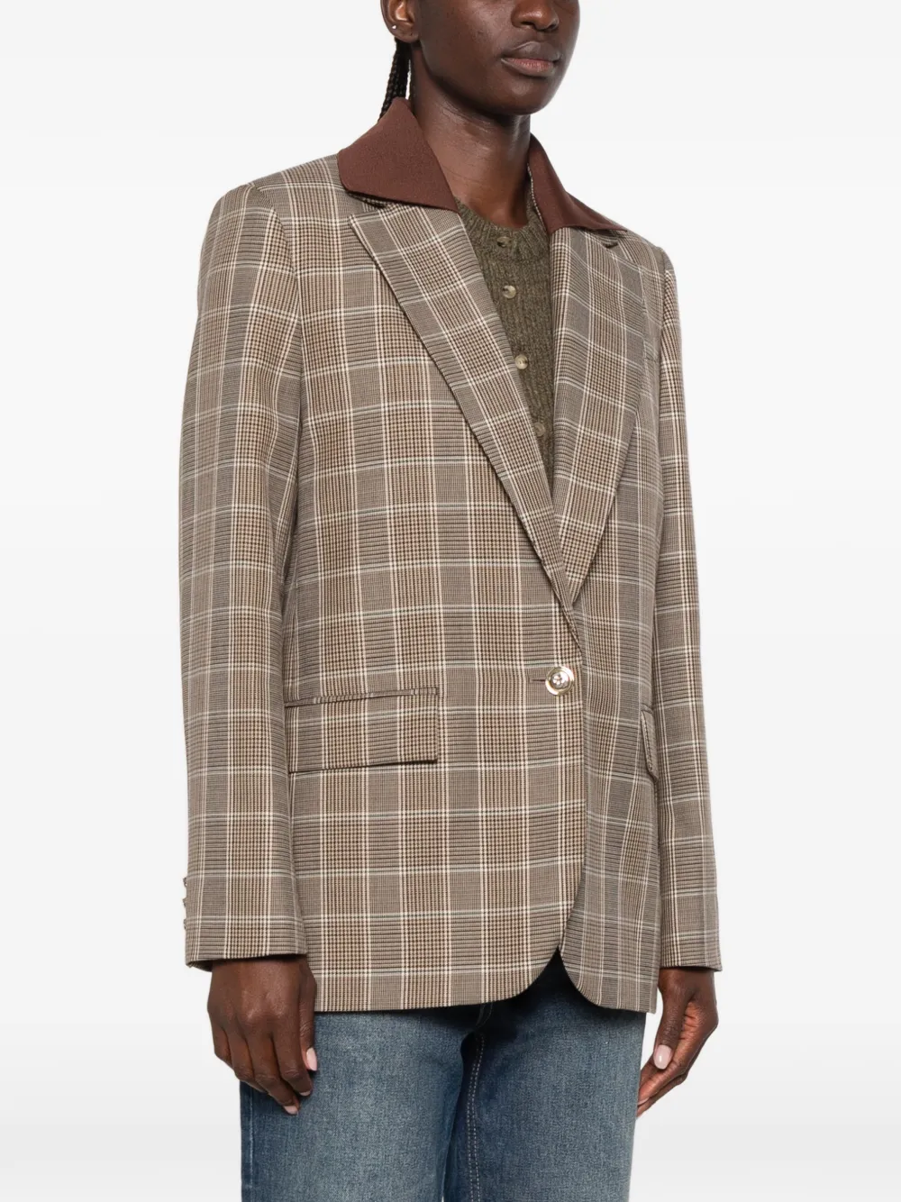Maje Geruite blazer met afneembare kraag Bruin