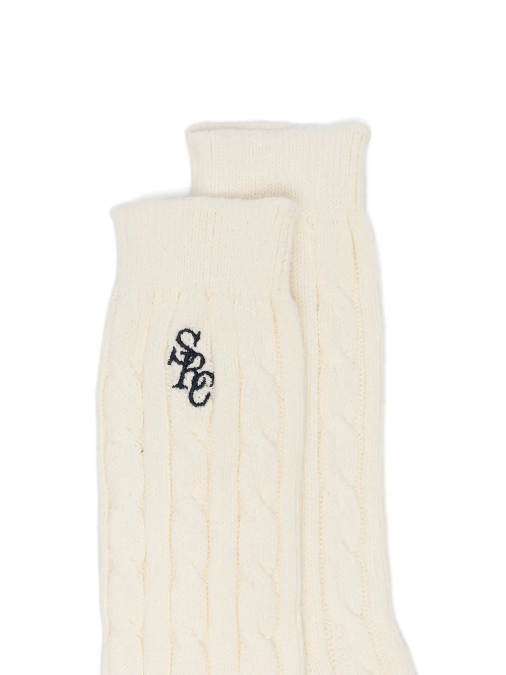 Sporty & Rich Kabelgebreide sokken met geborduurd logo Wit