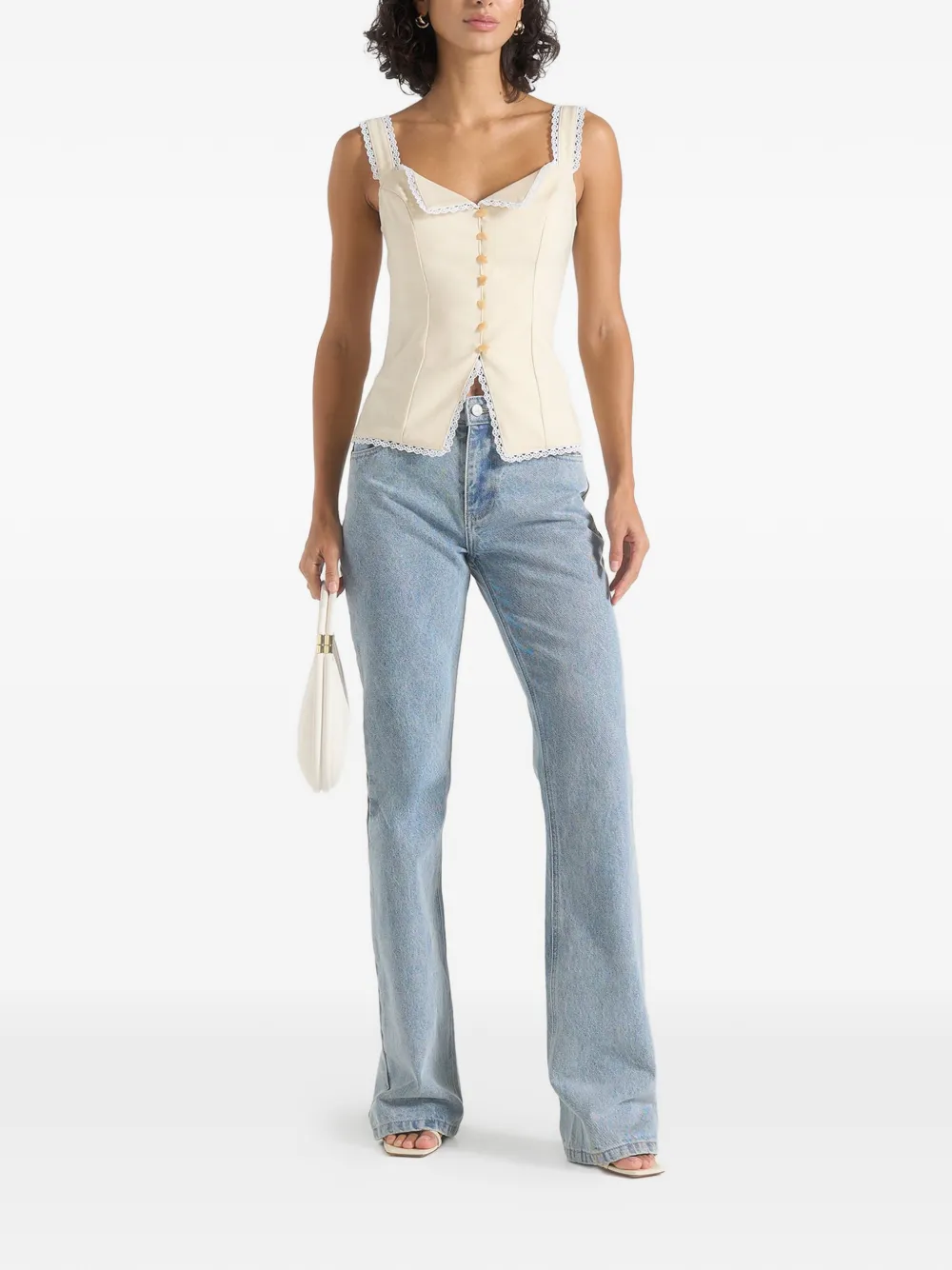 Manière De Voir Delia hemd met kanten afwerking Beige