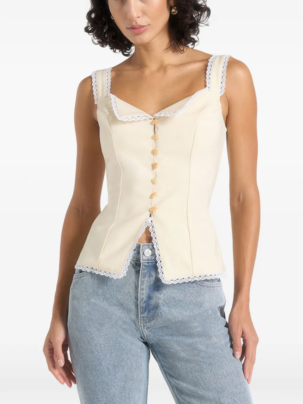 Manière De Voir Delia hemd met kanten afwerking Beige