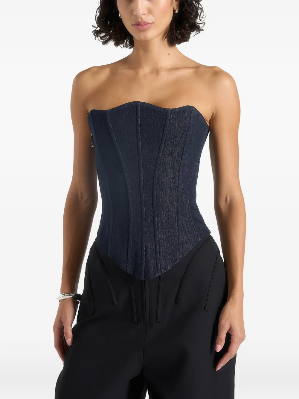 Manière De Voir Scarlett lace-up denim corset - Blu