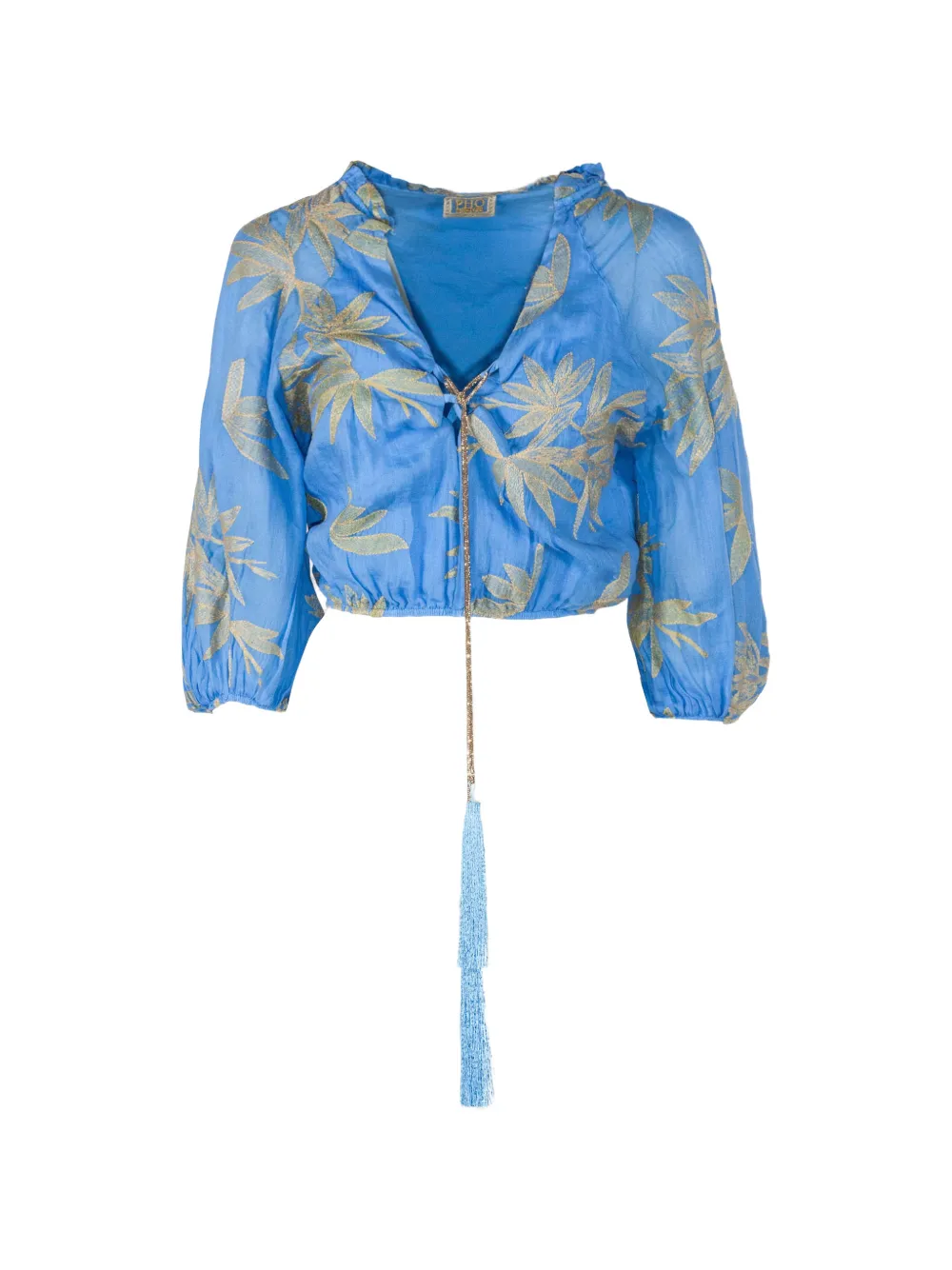 PHO FIRENZE leaf-pattern cropped blouse - Blu