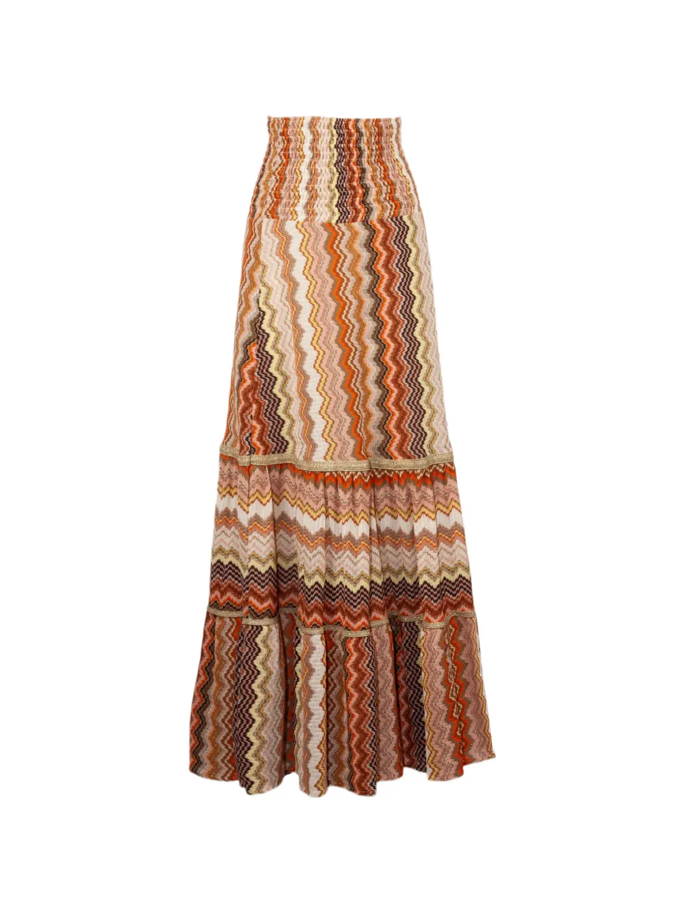 PHO FIRENZE zigzag-pattern tiered maxi skirt - Marrone