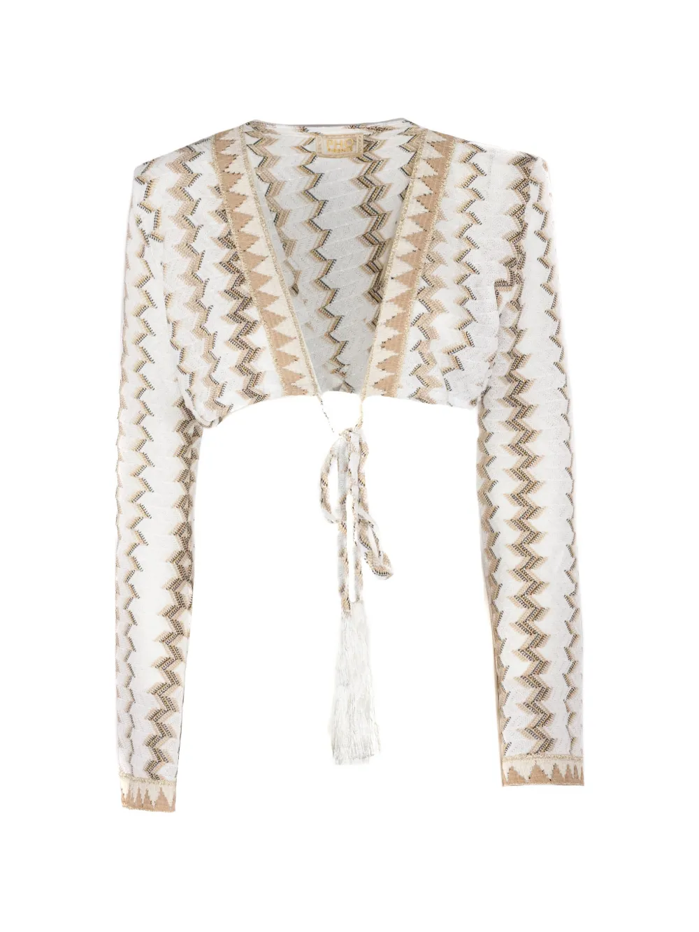 Pho® Firenze Zigzag-pattern Cropped Cardigan In White