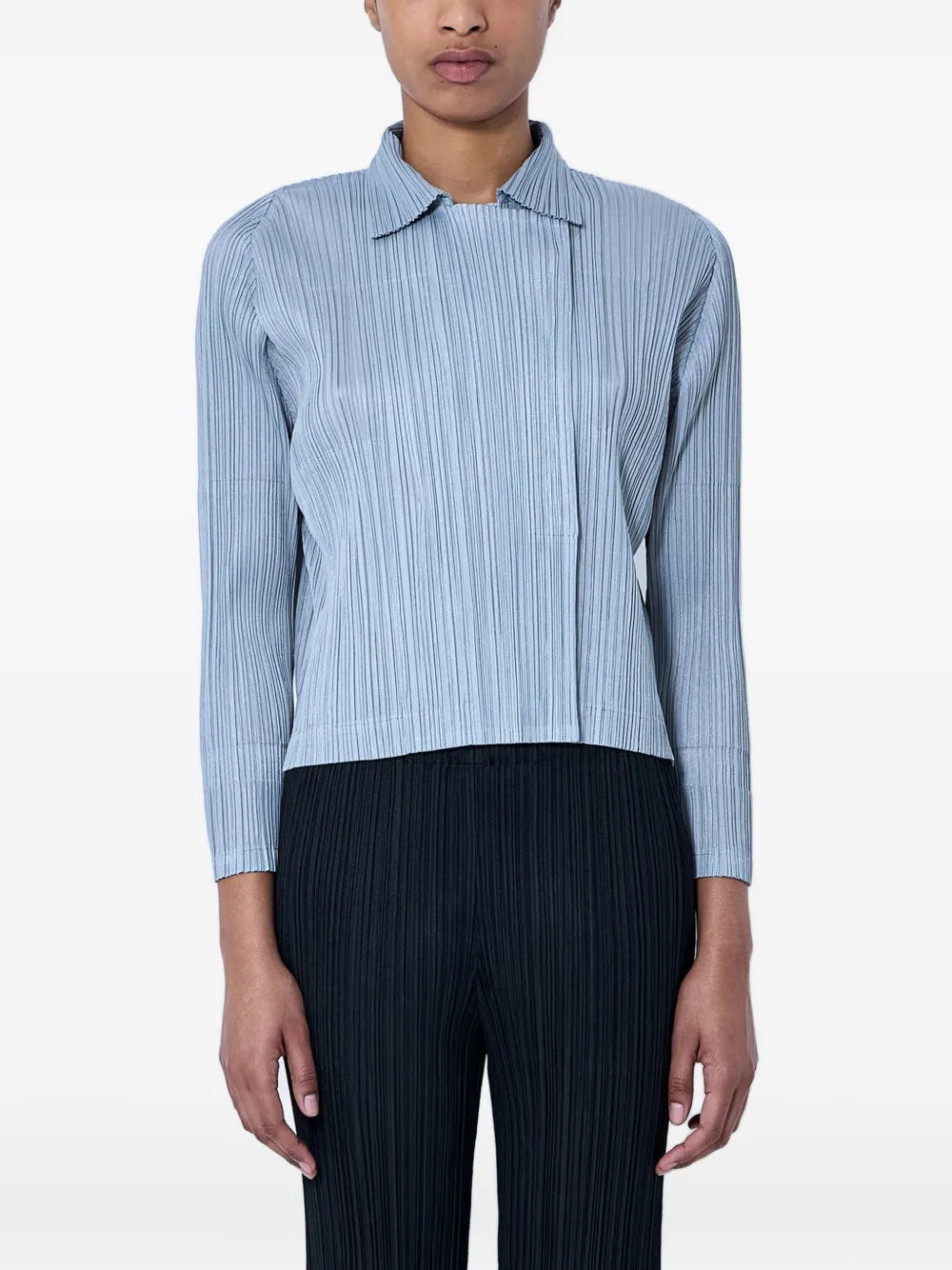 Pleats Please Issey Miyake pleated long-sleeve shirt - Blue