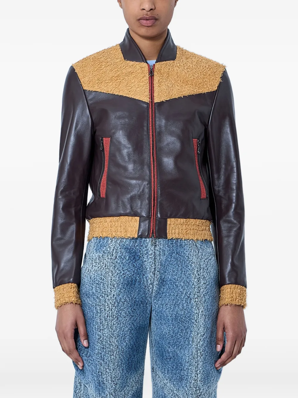 Kiko Kostadinov zip-up leather jacket - Marrone