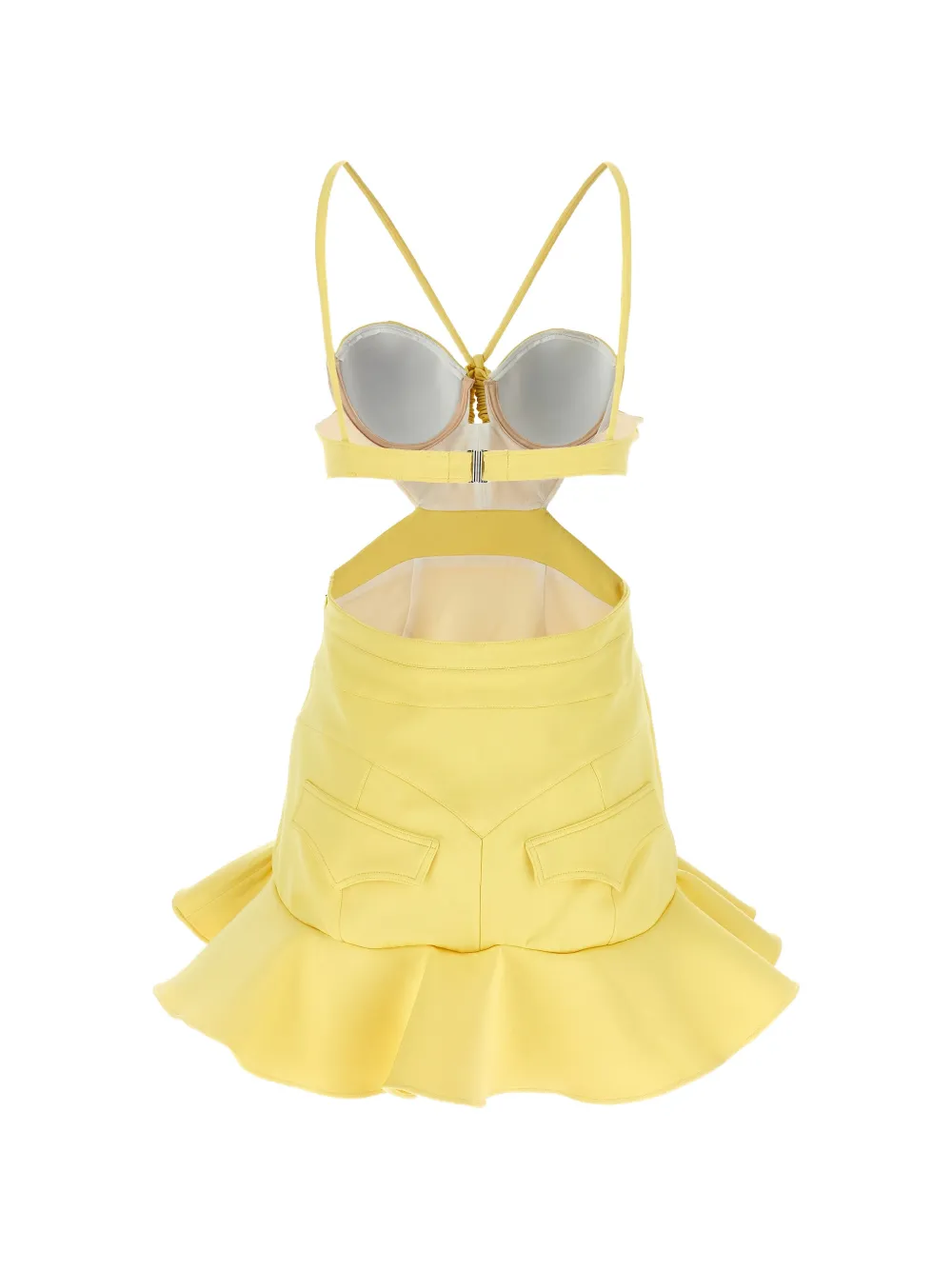 Rabanne Abito mini-jurk met fladderzoom en uitgesneden details Geel