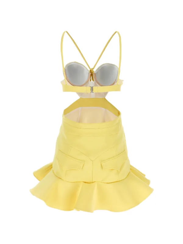 flounce hem mini dress Zoey Lace Overlay Strapless Flounce Hem Mini Dress White