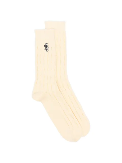 Sporty & Rich cable-knit logo-embroidered socks